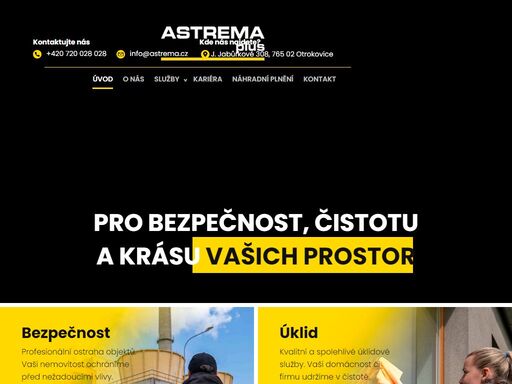 jsme specialisté na bezpečnost, ostrahu objektů, zabezpečení domů a bytů, stejně jako komerčních nemovitostí. nabízíme i úklidové služby pro domácnosti a firmy. naše portfolio zahrnuje facility management, správu nemovitostí a údržbu budov. zajišťujeme integrované bezpečnostní systémy, monitoring objektů a bezpečnostní technologie, které chrání váš majetek před krádeží, požárem, únikem plynu a zatopením.

naše nabídka se zaměřuje také na komerční úklid, úklid kanceláří a úklid společných prostor, zahrnující dezinfekční služby a preventivní údržbu. díky facility management outsourcingu optimalizujeme provoz vašich budov a zajišťujeme jejich dlouhodobou správu.

ať už potřebujete fyzickou ostrahu, bezpečnostní hlídky, nebo bezpečnostní poradenství, jsme tu pro vás. neváhejte nás kontaktovat a domluvte si osobní schůzku k představení našich služeb v jakémkoli krajském městě. vaše bezpečnost a čistota pod jednou střechou s naším spolehlivým servisem., zabýváme se komplexní ostrahou objektů i osob a k portfoliu našich služeb patří také úklidové práce.