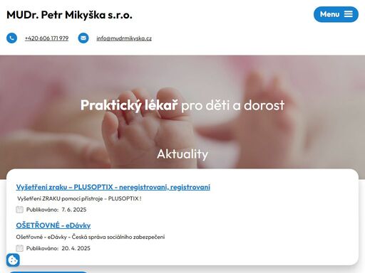 praktická péče pro děti od narození do 19 let. očkování, vyšetření, prevence. ordinační doba: po–pá 7:15–13:00, nemocní dle objednání.