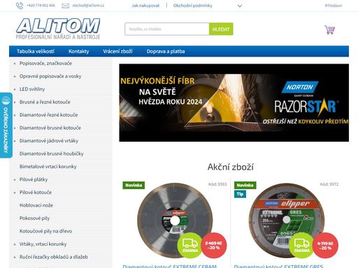 alitom - profesionální nářadí a nástroje. vážení zákazníci, vítáme vás v internetovým obchodě www.alitom.cz. právě se nacházíte na hlavní straně, v levém menu vidíte kategorie produktů. po výběru kategorie se dostanete do obrázkového výpisu produktů. můžete si zde vybrat řazení produktů nebo produkty filtrovat.…