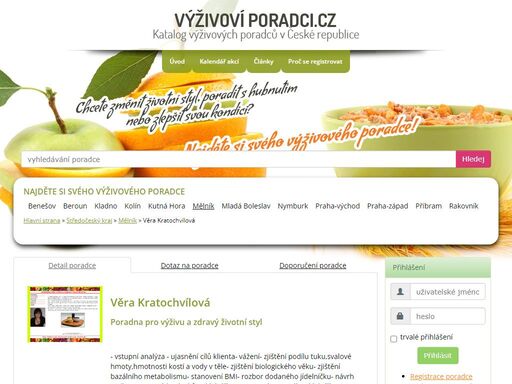 - konzultace o zdravém životním stylu- zhodnocení stravovacích návyků - návrh vhodných pohybových aktivit- redukce nadváhy- poradna péče  katalog výživoví-poradci.cz vám přináší přehledný seznam výživových poradců v čr.