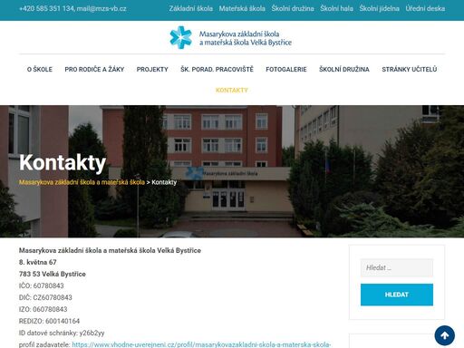oficiální stránky školy masarykova základní škola a mateřská škola velká bystřice. škola se nachází na ulici 8.května. 