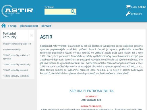 český výrobce papírových kotoučků. papírnictví astir.