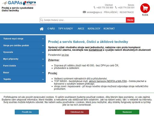 sklad gapas - s.r.o. - prodej a servis tlakové, čistící a úklidové techniky. prodej a záruční i pozáruční servis pro tlakovou, mycí a úklidovou techniku. autorizovaný prodejce a autorizované servisní středisko nilfisk alto wap