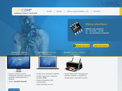 forcomp se zabývá opravou a prodejem spotřební elektroniky - stolních počítačů, notebooků, mobilních telefonů, tabletů, tiskáren a dalších