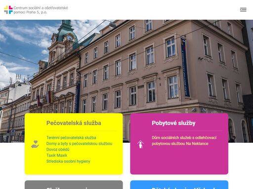 centrum sociální a ošetřovatelské pomoci praha 5 poskytuje pečovatelskou službu, domácí ošetřovatelskou péči, pobyt v domě sociálních služeb, pobyty v denním stacionáři.