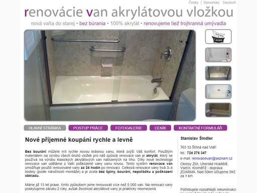 nelibi se vam vase stara vana? renovace van akrylatovou vlozkou je resenim pro vas. rychle, levne. info na tel.604 262 665