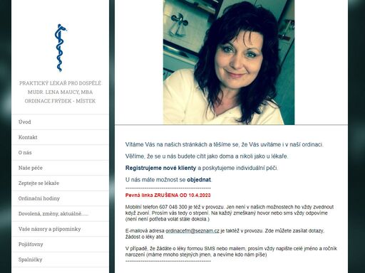 mudr. lena maucy, mba, ordinace praktického lékaře pro dospělé dr. vančury 401, frýdek-místek, tel.: 558 632 355..............
