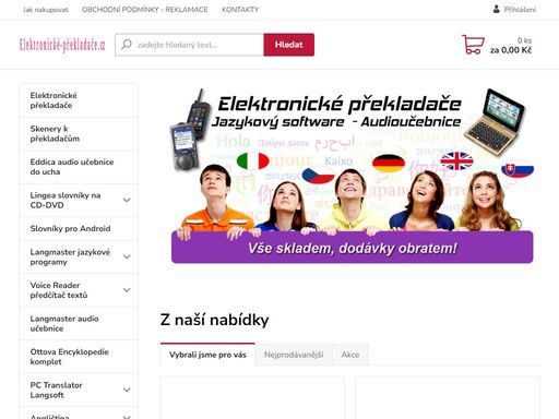 elektronické překladače ectaco, jazykový výukový software a audioučebnice