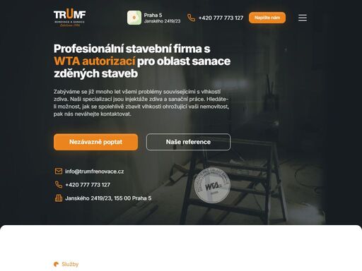 trumf renovace a sanace, sanace vlhkého zdiva, sanace zdiva, izolace zdiva sanace vlhkého zdiva, izolace zdiva proti vlhkosti a kvalitně odvedené zednické práce? to vše nabízí zavedená firma s dlouholetou praxí trumf, renovace a sanace, s.r.o. vlhké zdivo pro nás není žádný problém!