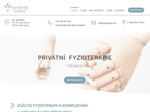 vitafyz je soukromé zdravotnické zařízení v moravskoslezském kraji. věnujeme se fyzioterapii pohybového aparátu, fyzioterapii miminek, gynekologické fyzioterapii,  problémům s funkcí svalů pánevního dna, . v terapii využíváme metody jako např. vojtova metoda, metoda mojžíšové, fasciální manipulace nebo dry needling (suchá jehlu) a další. 