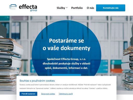 společnost effecta group, s.r.o. působí v oblasti práce s dokumenty. pro zákazníky zajišťuje služby jako je analýza a evidence dokumentů, archivace dokumentů, skartace dokumentů a likvidace dokumentů. společnost působí nejen v brně, ale v dalších městech po celé české republice.