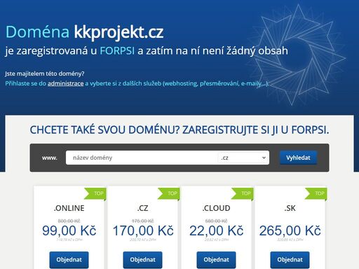 zaregistrujte si doménu a objednejte webhosting nebo server u spolehlivého partnera s vlastním datacentrem. forpsi je profesionálem na trhu domén, webhostingu, vps a cloudu. vytvořte si s námi vlastní web nebo využijte širokých možností vps. 