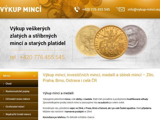 výkup mincí, investičních mincí, medailí a sbírek mincí - zlín, praha, brno, ostrava i celá čr