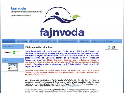 čištění studní a vrtů, filtrace vody