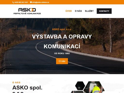 asko spol. s r.o. je již tradičním dodavatelem stavebních prací týkajících se provádění běžné údržby komunikaci pro zadavatele na území hl.m.prahy. je držitelem certifikátu čsn en iso 9001:2001 s vymezením působnosti : výstavba silnic a ostatních komunikací pro vozidla a pro pěší, frézování a zálivky v komunikacích pro dynamické vážení vozidel.