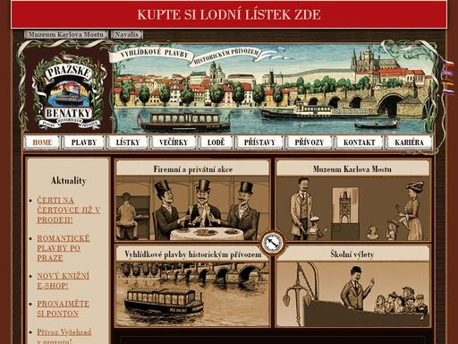 plavby historickými převozními loděmi čertovkou, tajemné vodní podzemí, salonní rychloloď nepomuk, akce pro velké i malé lodě, kontakt: + 420 776 776 779, info@prazskebenatky.cz