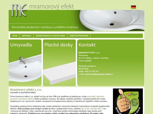 mramorový efekt – výroba umyvadel, vnitřních a venkovních parapetů, umyvadlových i koupelnových desek, koupelnového nábytku a různých interiérových doplňků z umělého mramoru