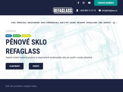 pěnové sklo refaglass je tepelně izolační materiál vyrobený ze stoprocentně recyklovaného skla. má výborné vlastnosti k využití v mnoha oblastech stavebnictví.