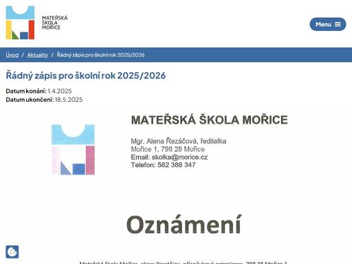 provozujeme mateřskou školku pro celkem 16 dětí v mořicích, okres prostějov. k dispozici máme vlastní jídelnu. přijďte se k nám podívat.