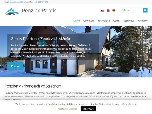 pension pro 25 osob v krkonoších necelé 4km od vrchlabí nabízí levné ubytování v krkonoších, rodinnou dovolenou,lyžování a sportovní aktivity pro celou rodinu.