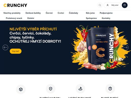 pochutnejte si na červících a cvrčcích plných bílkovin. s křupavou svačinkou crunchy je zaručená zábava i gurmánský zážitek.