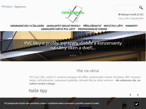 e-shop s plastovými profily, příslušenstvím v oblasti oken a dveří, parapetů, žaluzií, terasových desek a další