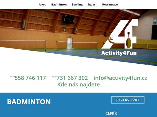 badminton, squash, bowling, restaurace