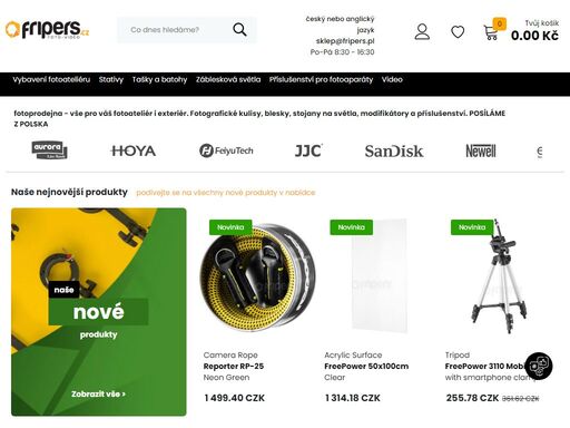 fripers.cz profesionální foto obchod, freepers - fripers - freepower - foto, studiové blesky, zařízení fotostudia, stativy, odrazné desky, softboxy, příslušenství pro fotoaparáty