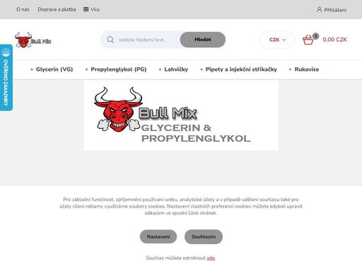 bullmix - propylenglykol, glycerin, lahvičky a další příslušenství