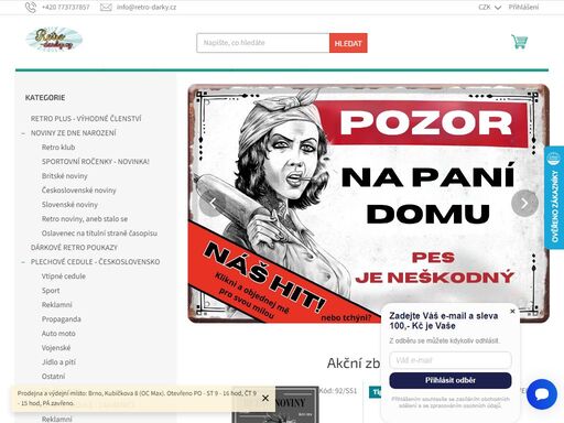 dárky v retro stylu.. dárky v retro stylu. 
noviny ze dne narození, včetně slovenských od roku 1895 do roku 1990, retro trička a hrnky, dárky s vlastním potiskem, budovatelské a reklamní plechové cedule a další stovky originálních dárků k narozeninám, výročím, či jen tak.
!!! plechové retro cedule !!! největší výběr…