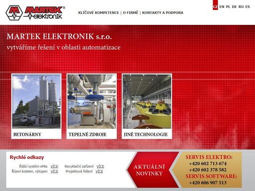 dodavatel řídících systémů pro technologická zařízení např. betonárny, kotle, vzduchotechnická zařízení, výměníkové stanice. měření a regulace, řídící systém. martek elektronik s.r.o.