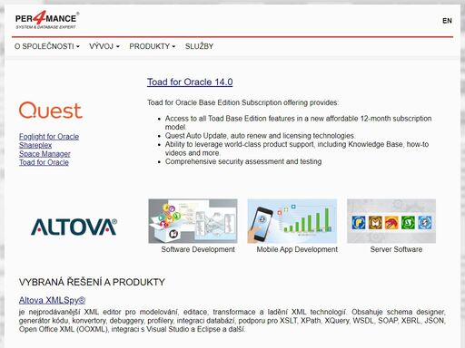 per4mance - služby a produkty altova, quest, broadcom, cisco, oracle, vmware