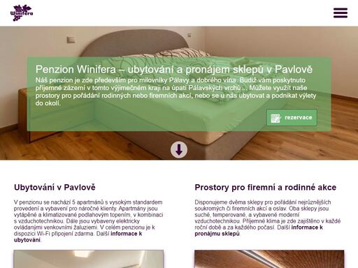 penzion winifera se nachází v pavlově na pálavě a nabízí ubytování v apartmánech a pronájem prostorů na firemní akce a večírky.