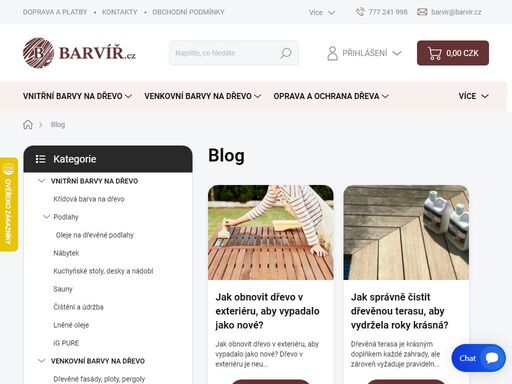 vítejte v našem obchodě barvíř.cz. náš obchod barvíř.cz se specializuje na prodej materiálů a produktů pro úpravu a ochranu dřeva, kovů, fasád, interiérových stěn, přírodních materiálů a dalších povrchů. nabízíme pouze vlastní značky borma wachs a paulín, které poskytují velmi široký sortiment na údržbu a ochranu…