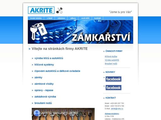 akrite s.r.o., liberec, zámkařství, klíče, autoklíče, zámečnictví, údržba nemovitostí, žaluzie, klíčová služba