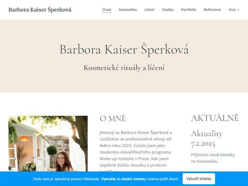 jmenuji se barbora kaiser šperková a vizážistice se profesionálně věnuji od ledna roku 2023. začala jsem jako studentka rekvalifikačního programu make-up institute v praze, kde jsem úspěšně složila zkoušku k profesní kvalifikaci.