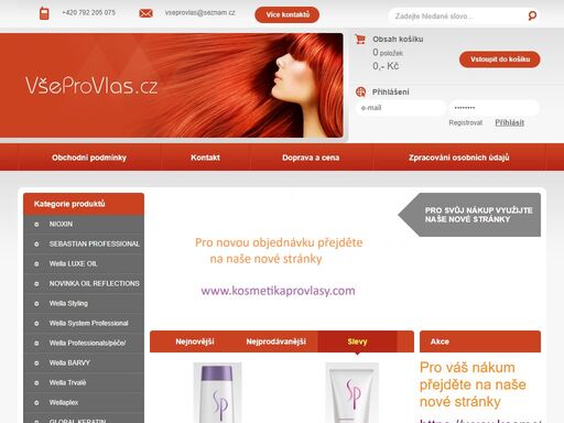 e-shop zaměřený na prodej vlasové kosmetiky wella