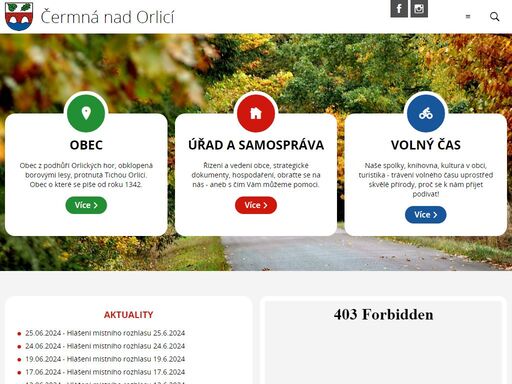 oficiální webové stránky obce čermná nad orlicí (místních částí malá čermná, velká čermná, korunka a číčová)