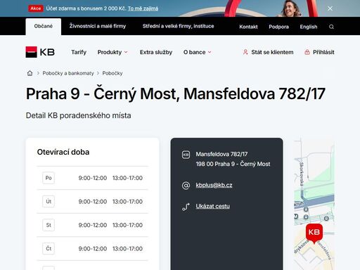 seznam a vyhledávání poboček a bankomatů komerční banky.