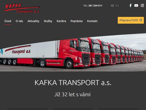společnost kafka transport a.s. patří dlouhodobě mezi přední dopravní firmy v české republice