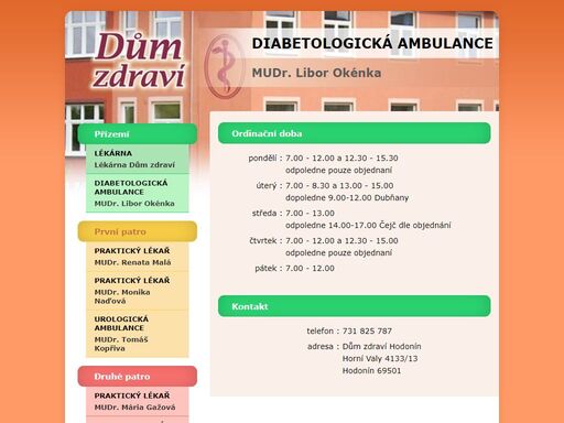 oficiální stránky oficiální stránky diabetologická ambulance mudr. libor okénka  - dům zdraví hodonín