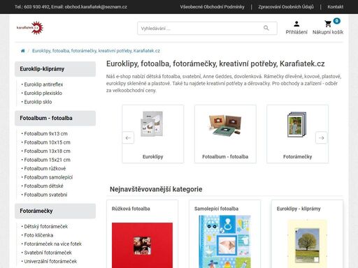 levné euroklipy, fotorámečky, fotoalba, ozdobné děrovačky, kreativní potřeby vše skladem na karafiatek.cz