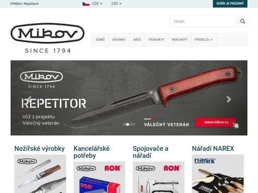 mikov - oficiální web tradičního českého výrobce nožů značky mikov, kancelářských potřeb a průmyslových spojovačů značky ron