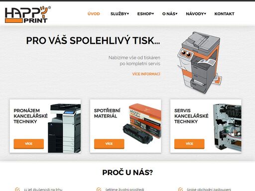 společnost happyprint.cz nabízí pronájem tiskáren a kopírek, servis nejrůznější kancelářské techniky a prodej kancelářských potřeb v plzni a okolí.