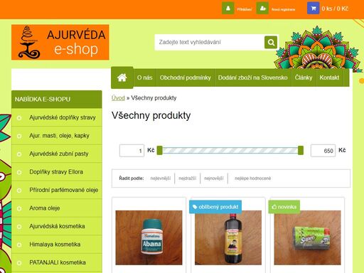 ajurvédský e-shop se zbožím z indie a nepálu. ajurvédské produkty, ubní pasty, doplňky stravy, ajurvédskou kosmetiku, bylinné oleje a masti. himalájskou rýži basmati.