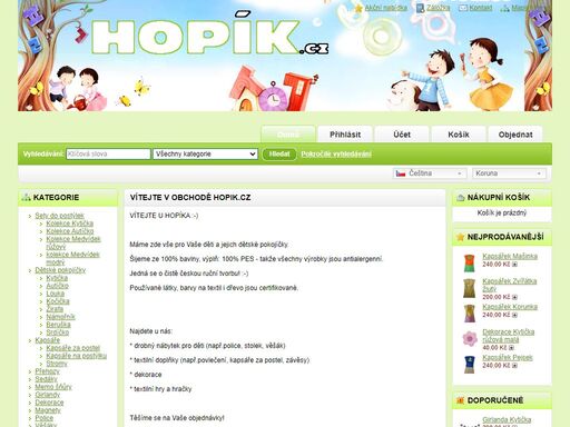 hopik.cz - dřevěné dekorace, dřevěné hračky, dětské pokojíčky, děti, dětský nábytek, eshop, hračkářství, textilní hračky, textilní doplňky