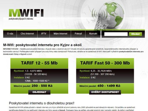 internet pro kyjov a okolí - 608 830 240 - poskytovatel internetu pro domácnosti a firmy. m-wifi: vysoká konektivita, servisní služby, bezproblémové spojení a dostupnost signálu.