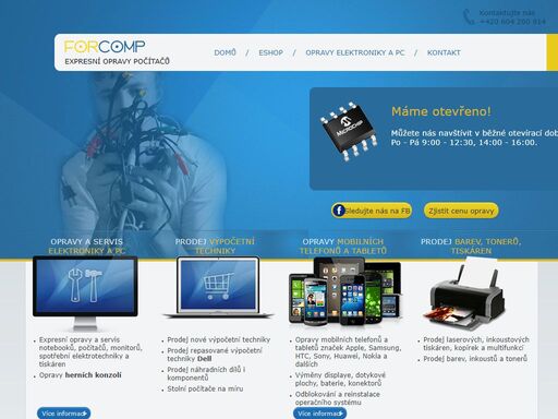 forcomp se zabývá opravou a prodejem spotřební elektroniky - stolních počítačů, notebooků, mobilních telefonů, tabletů, tiskáren a dalších