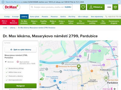 dr. max lékárna, masarykovo náměstí 2799, pardubice | dr. max lékárna