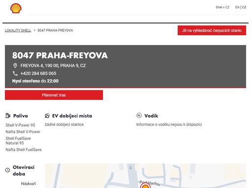 8047 praha-freyova je čerpací stanice v oblasti praha 9. tato stanice zahrnuje obchod, myčka a toalety.